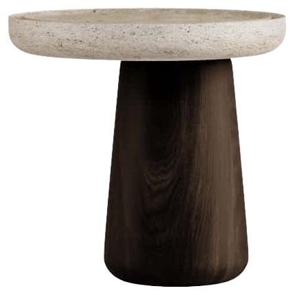 Table basse Bold Blend Small - Bois (Dark Finish) et Travertin