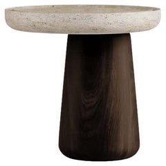 Table basse Bold Blend Small - Bois (Dark Finish) et Travertin