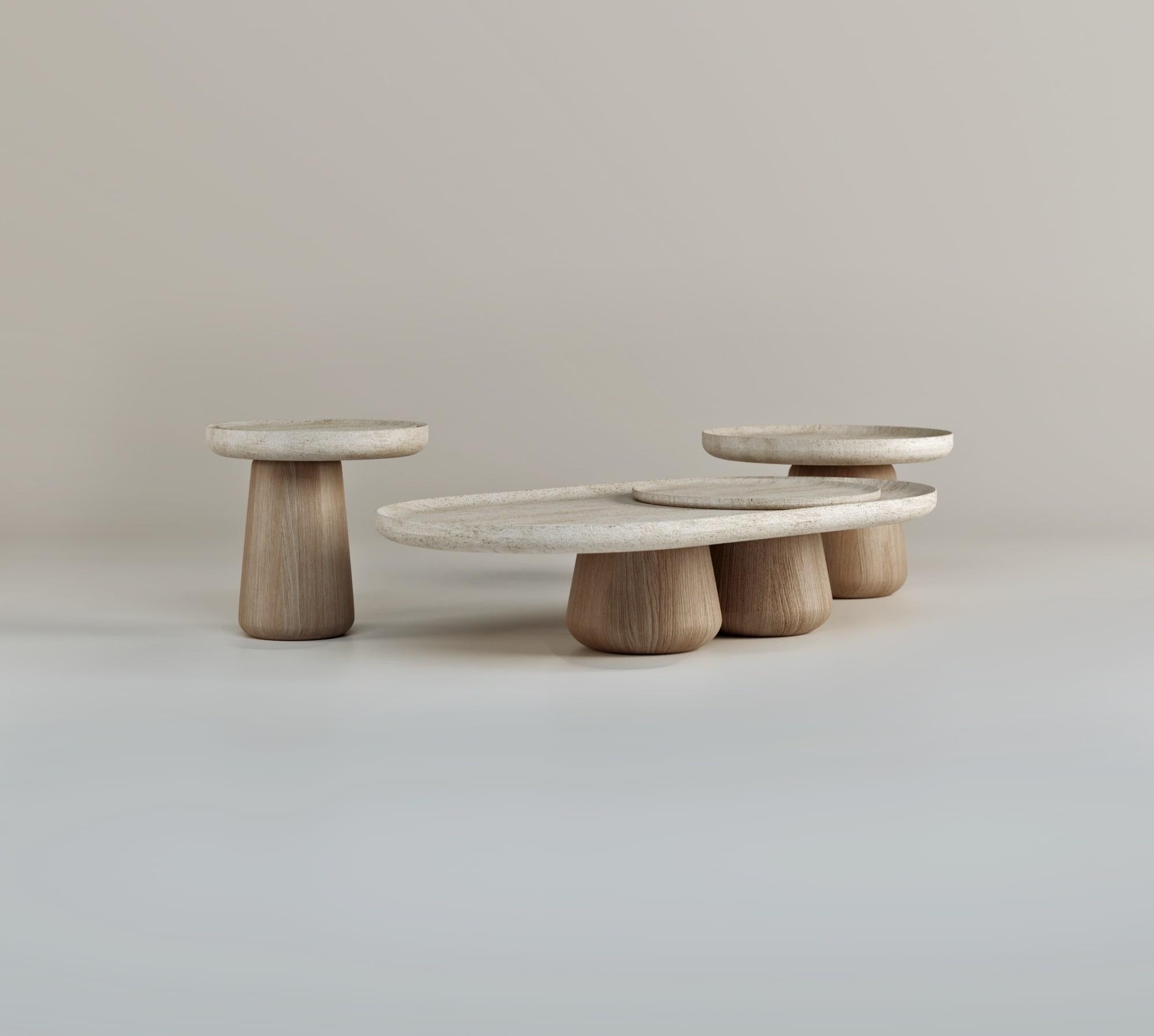 Italian Table basse Bold Blend Small - Bois (finition moyenne) et travertin en vente