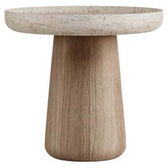 Table basse Bold Blend Small - Bois (finition moyenne) et travertin