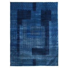 Tapis persan « Labyrinthe » Art Déco bleu vif, Orley Shabahang, 10' x 14'