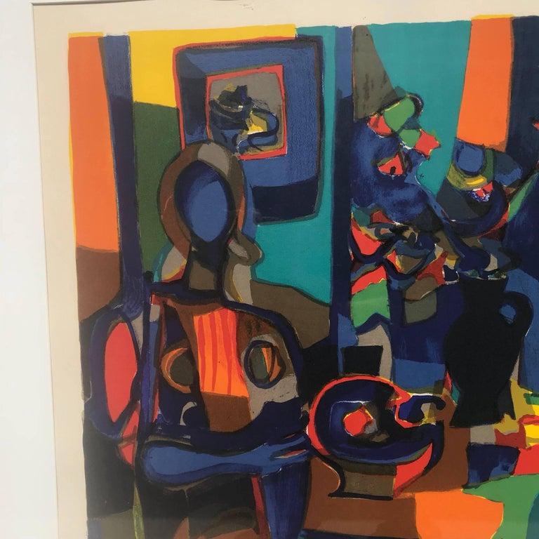 Colorful Cubist Art Abstract Linocut Lithography Artist Signed Modern, 1960s In Good Condition For Sale In Chula Vista, CA