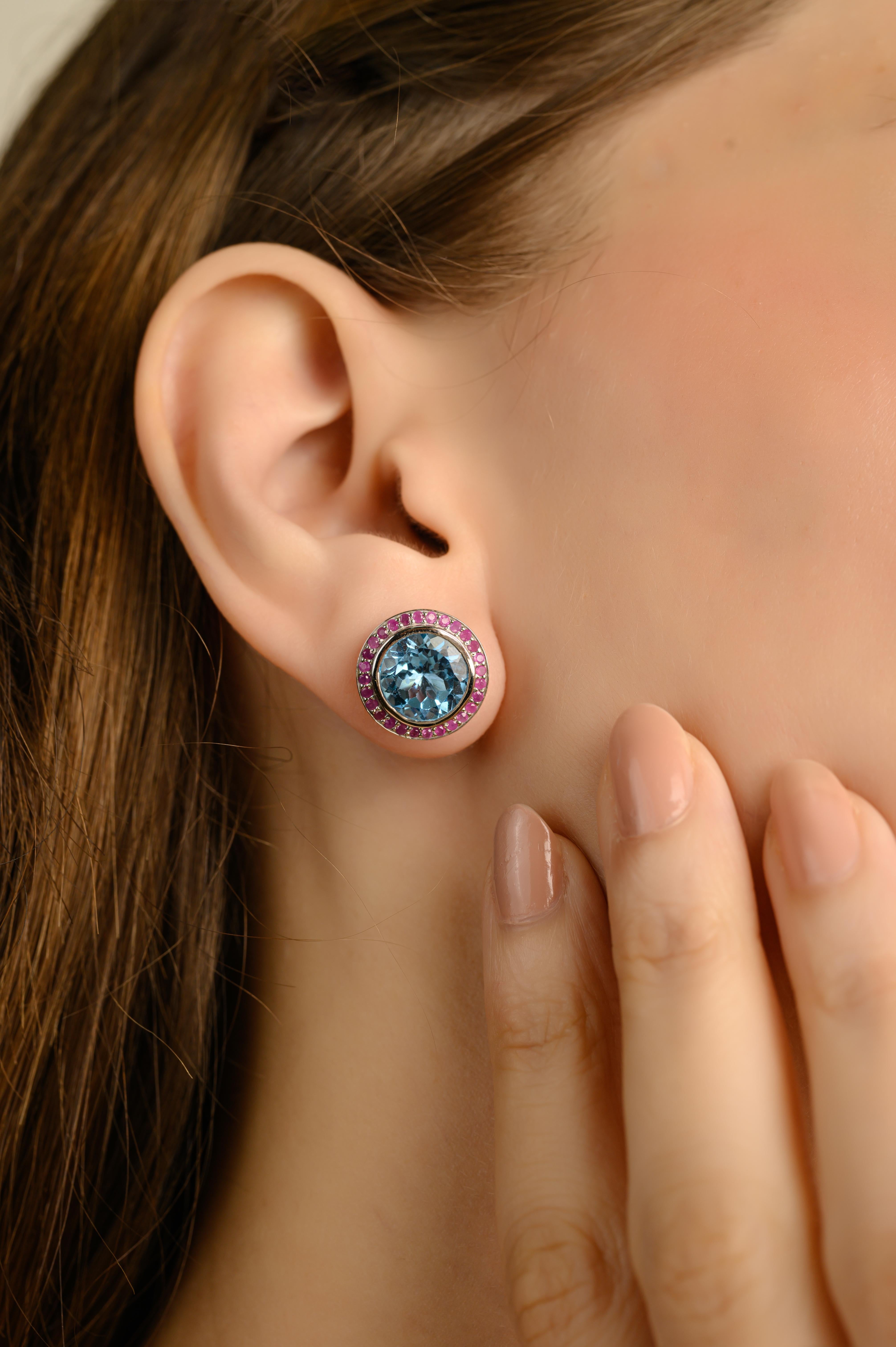 Audace Topazio Blu e Orecchini a cono di Rubino Regalo per Donne in Argento Sterling 925 in vendita 2