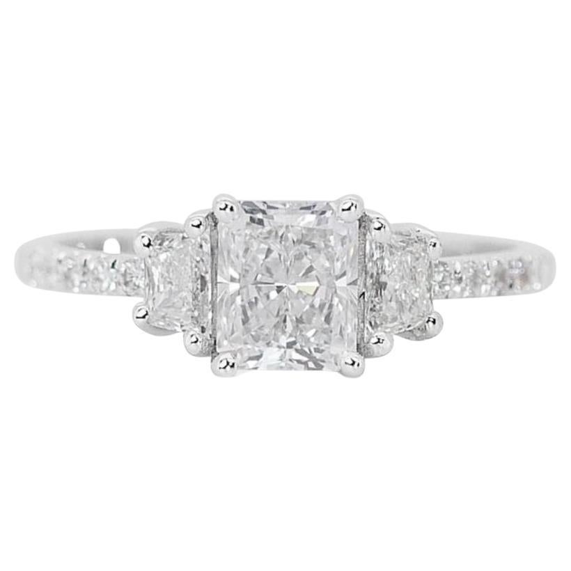 Bold Brilliance: 1.45 Carat Radiant Diamond Ring with Dazzling Accents For Sale