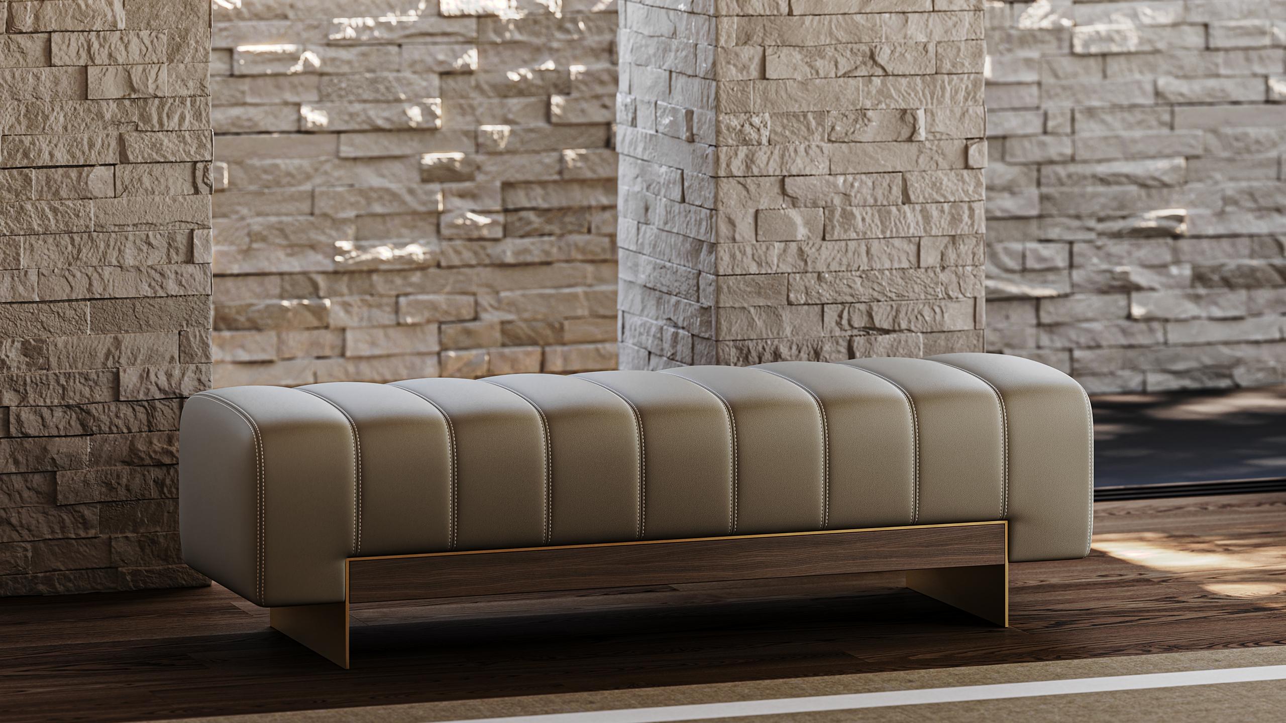 Banc Bold Camila avec base en métal et détails en bois foncé Neuf - En vente à Freamunde, PT
