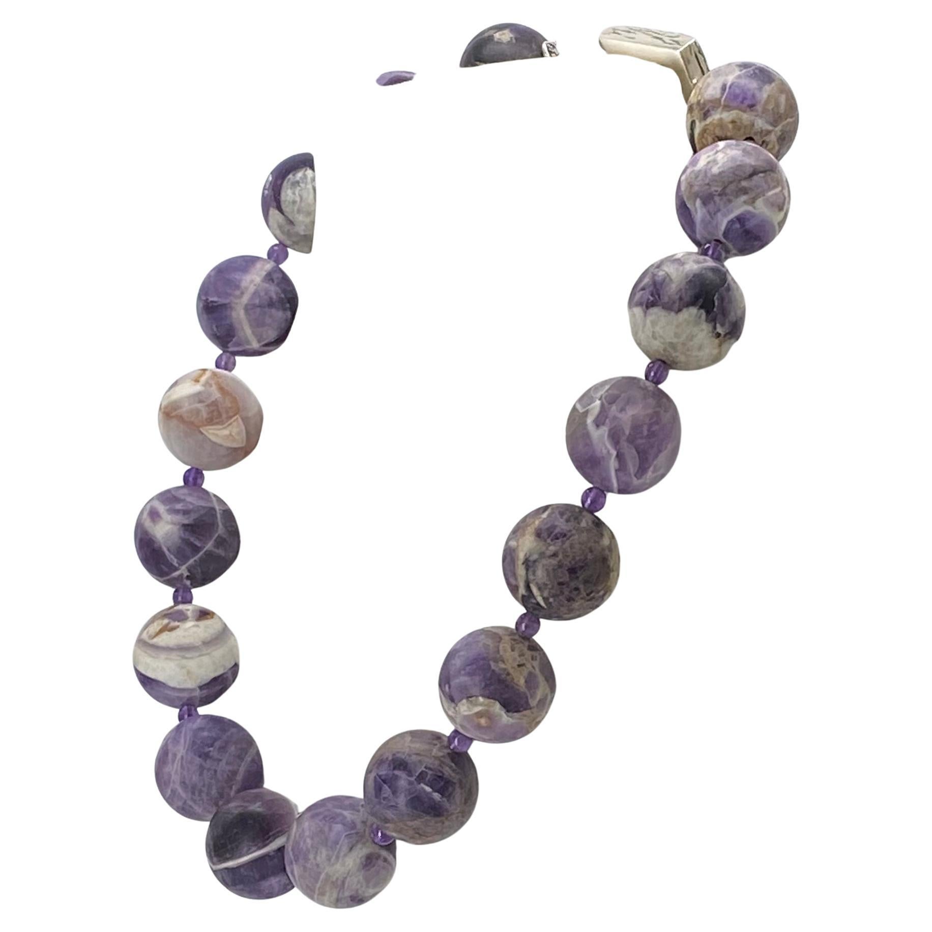 Bold Cape Amethyst Necklace with Sterling Silver Box Clasp For Sale 1