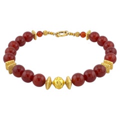 Bold Carnelian Bead Necklace with 22K Gold Plated Accents, 1980s Style, New