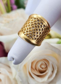 Bold & Chic 22K Gold Floral Cut-Out Wide Statement Band Ring