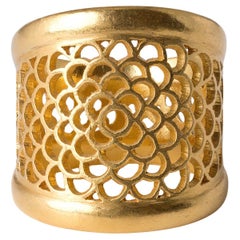 Bold & Chic 22K Gold Floral Cut-Out Wide Statement Band Ring