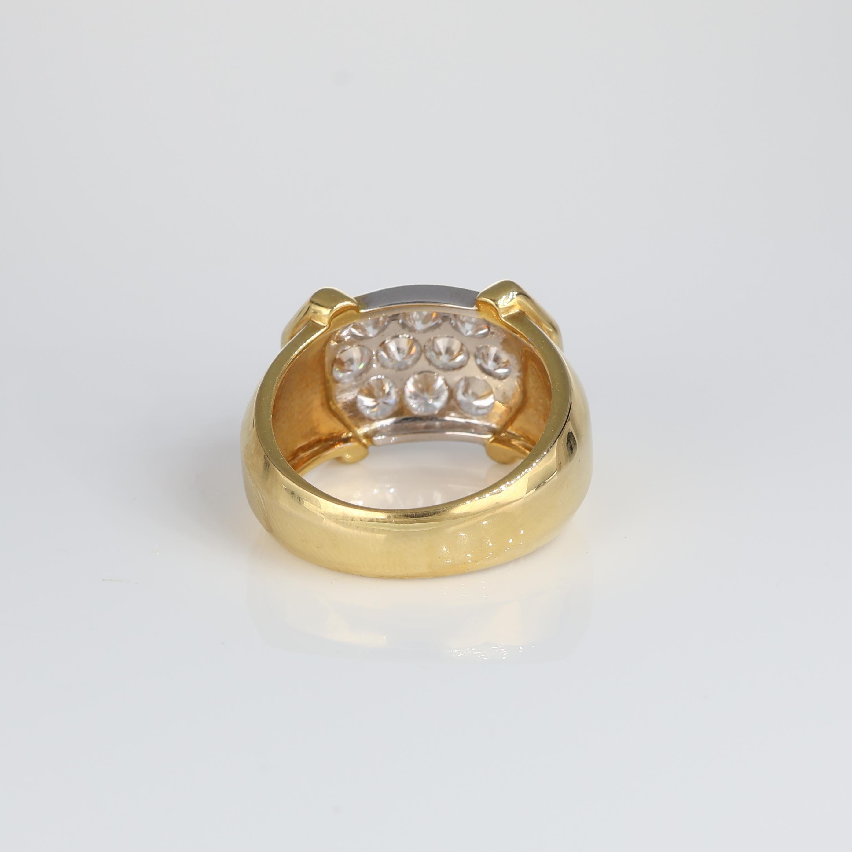 da uomo o donna Anello Vintage con diamanti a grappolo, 1,26 carati in oro giallo e bianco in vendita
