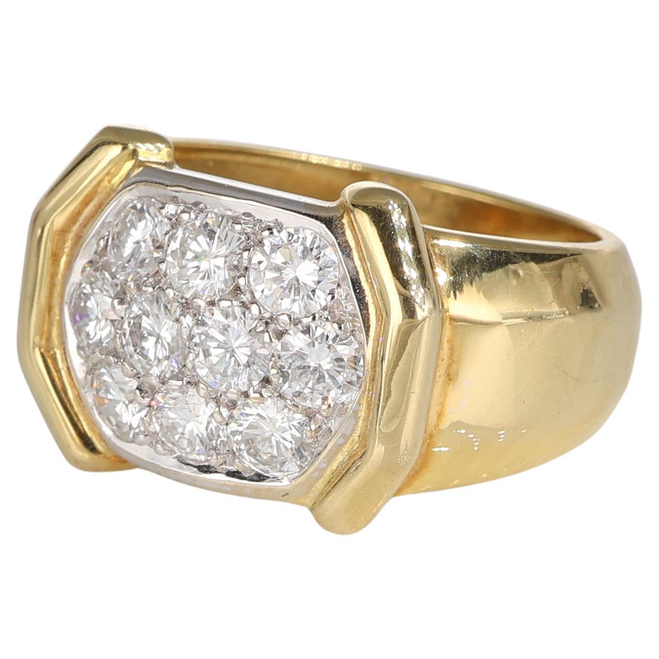 Anello Vintage con diamanti a grappolo, 1,26 carati in oro giallo e bianco in vendita