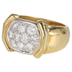 Bold Cluster Diamond Vintage Ring, 1.26 Carats Yellow and White Gold
