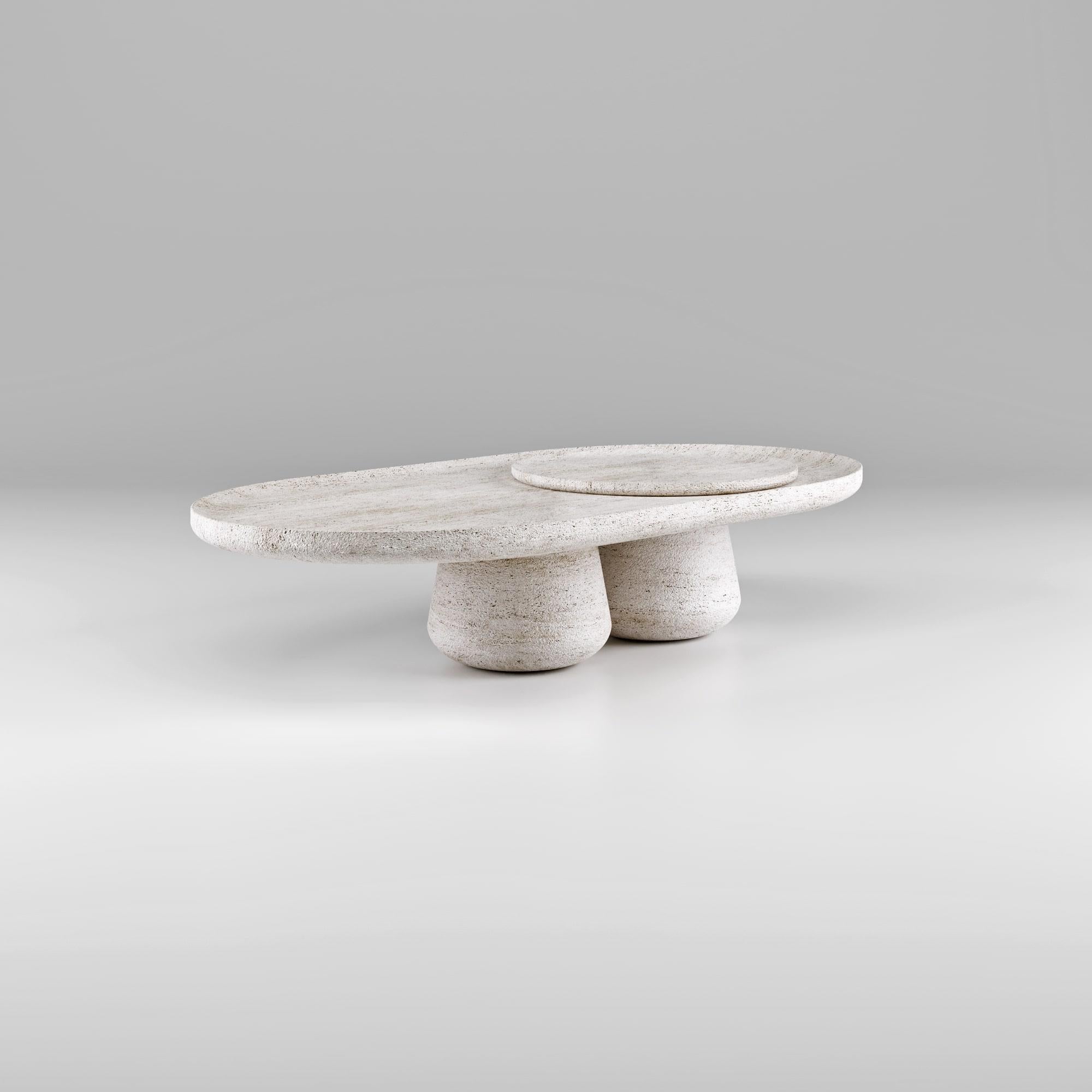 Moderne Table basse Bold Large - Travertine en vente