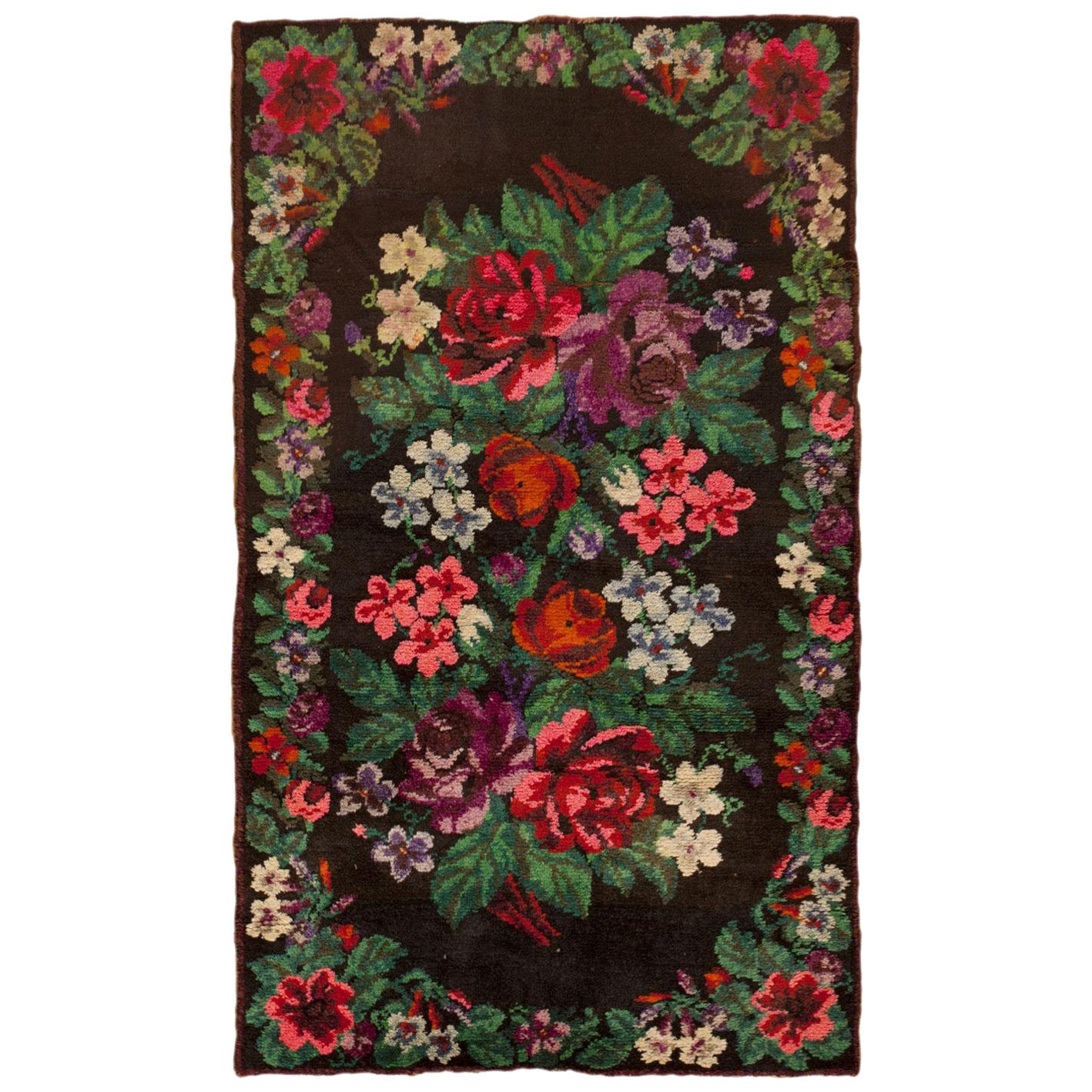 Tappeto con vello floreale svedese vintage dal colore audace e dal design a fiori 4'1" x 6'9"