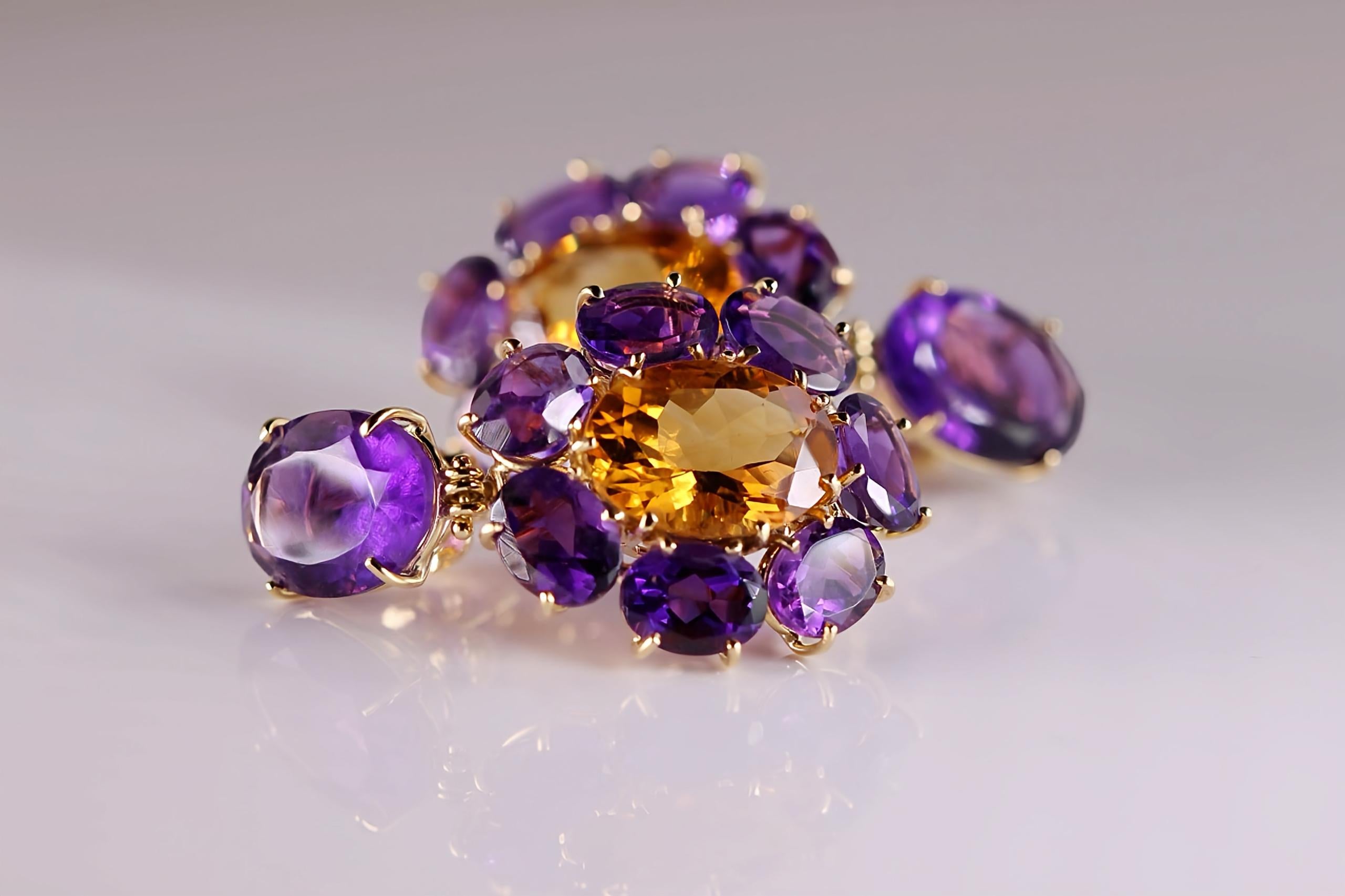 Contemporary Bold Color Play: Amethyst & Citrine Earrings (Part 1) For Sale