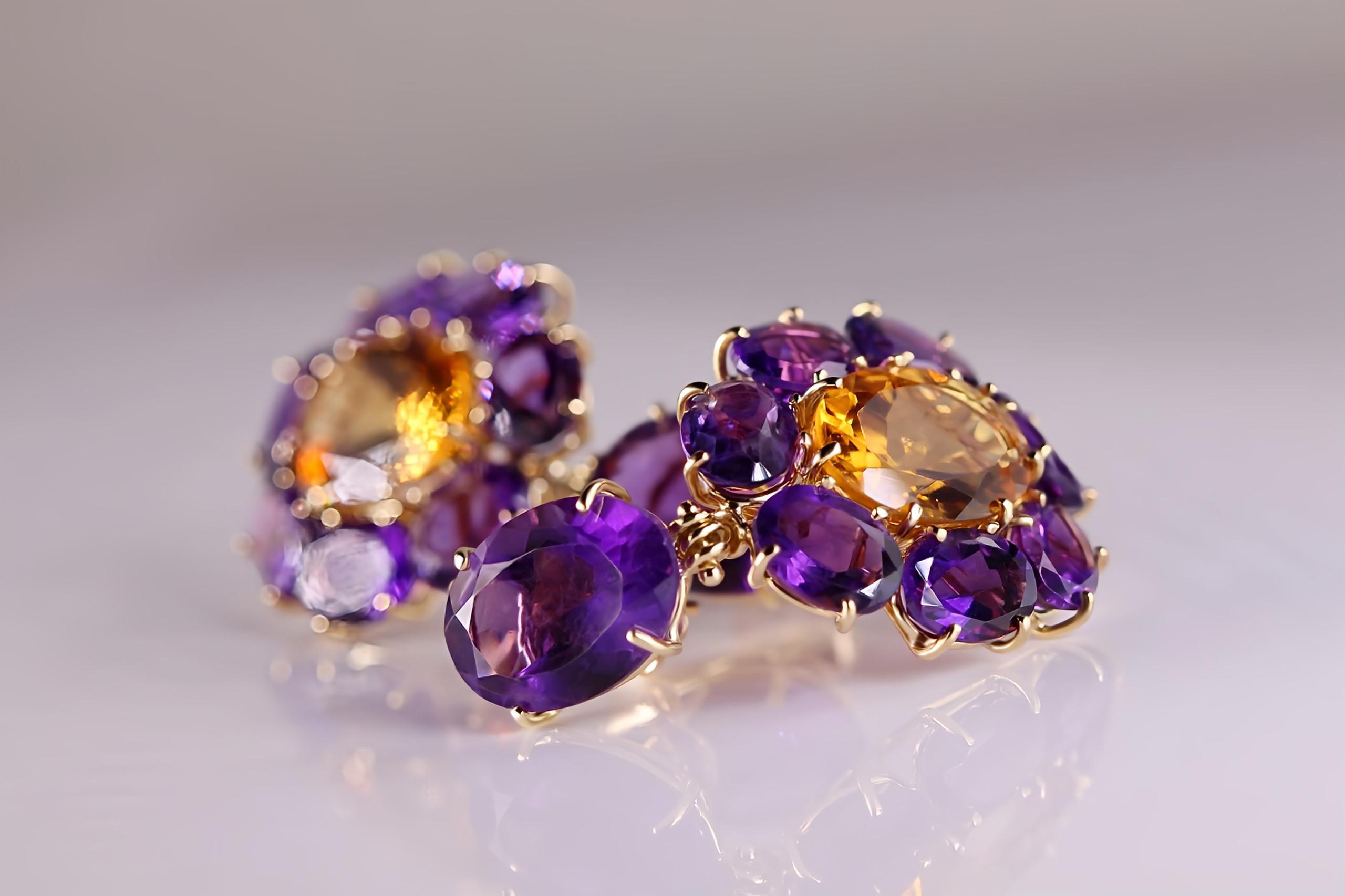 Women's or Men's Bold Color Play: Amethyst & Citrine Earrings (Part 1) For Sale