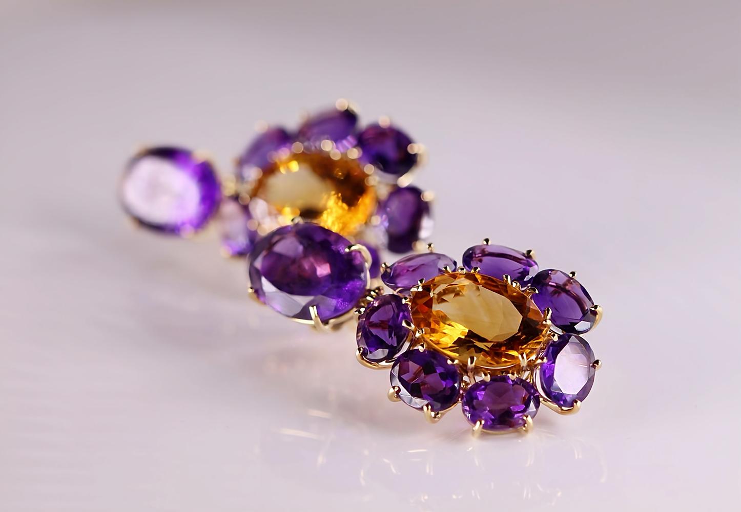 Bold Color Play: Amethyst & Citrine Earrings (Part 1) For Sale 1