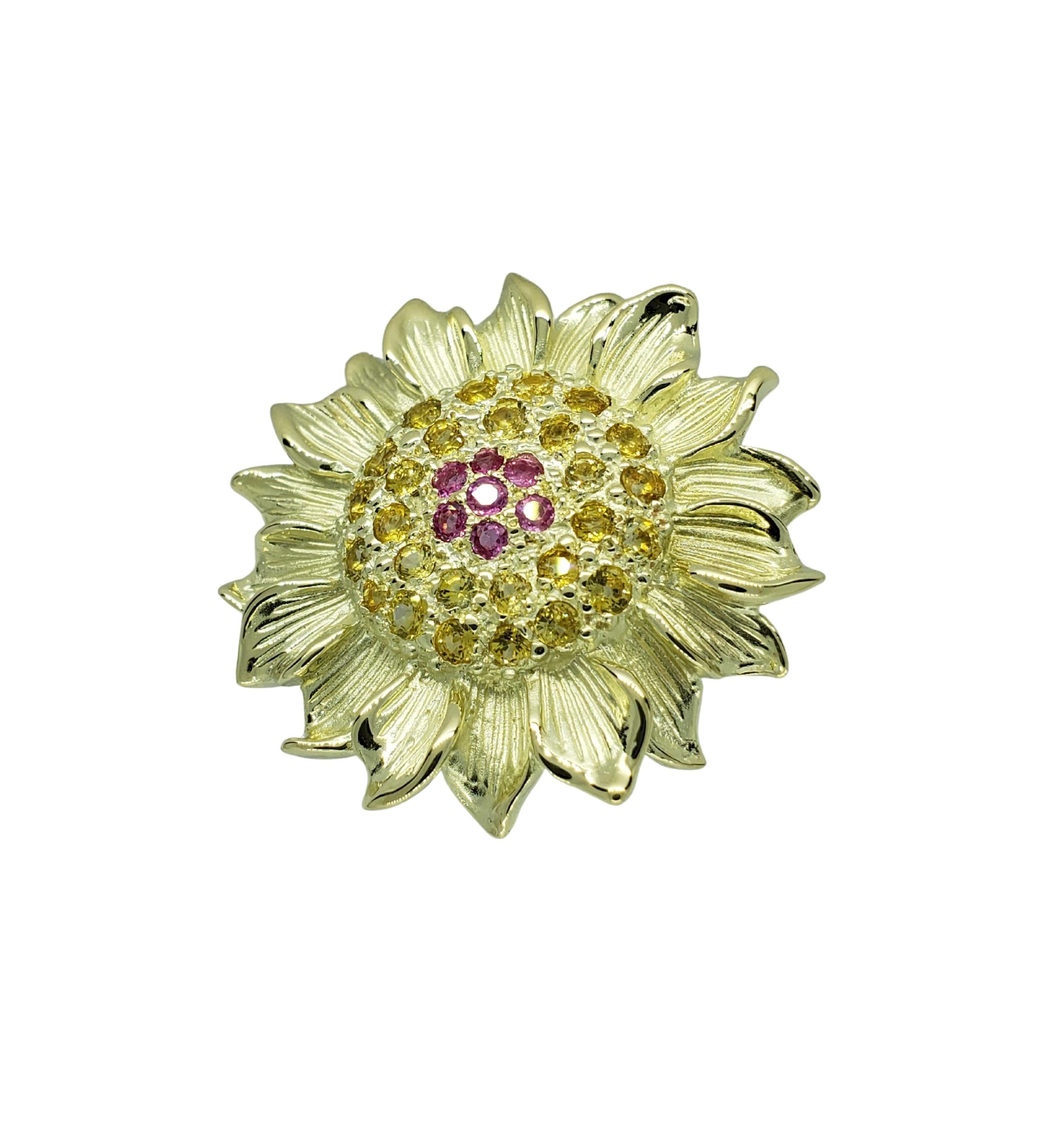 Contemporary Bold Colorful Pink and Yellow Sapphire Large 14K Gold Sunflower Statement Ring  For Sale