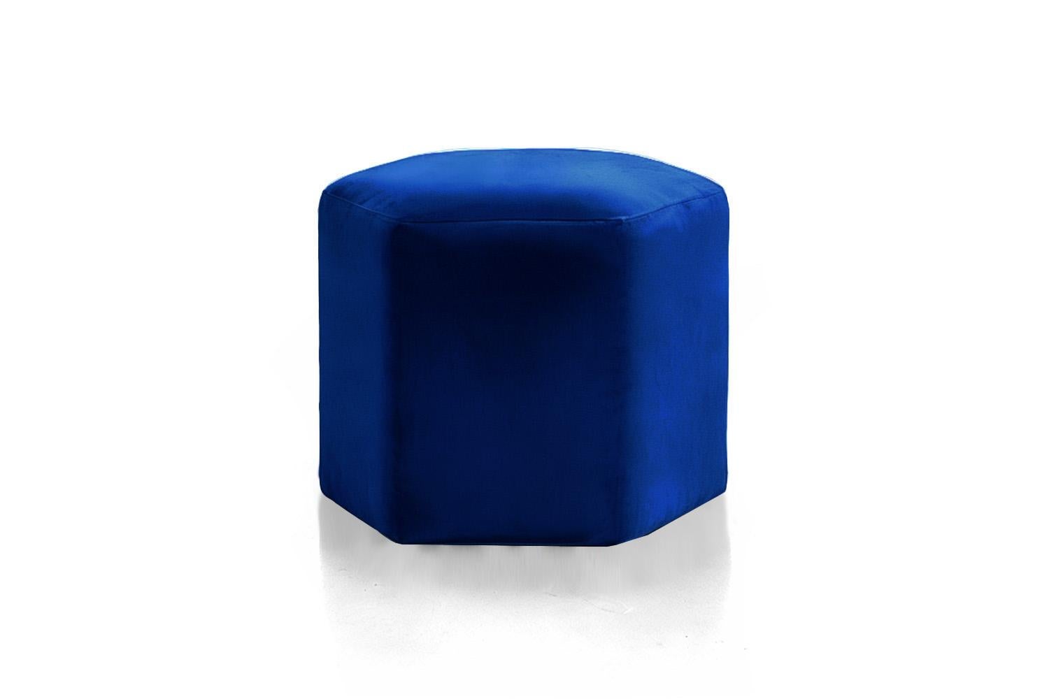 Audaz taburete contemporáneo de terciopelo azul Peligro Posmoderno en venta