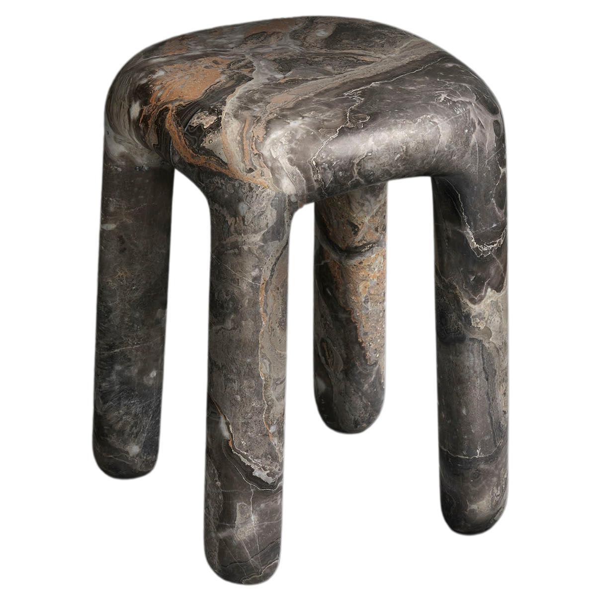 Bold Contemporary, Modern Low Side Table / Stool in Gray Orobico Marble