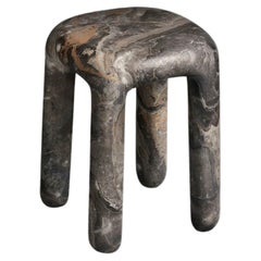 Bold Contemporary, Modern Low Side Table / Stool in Gray Orobico Marble