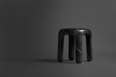 Bold Contemporary, Modern Side Table / Stool in Black Nero Marquina Marble