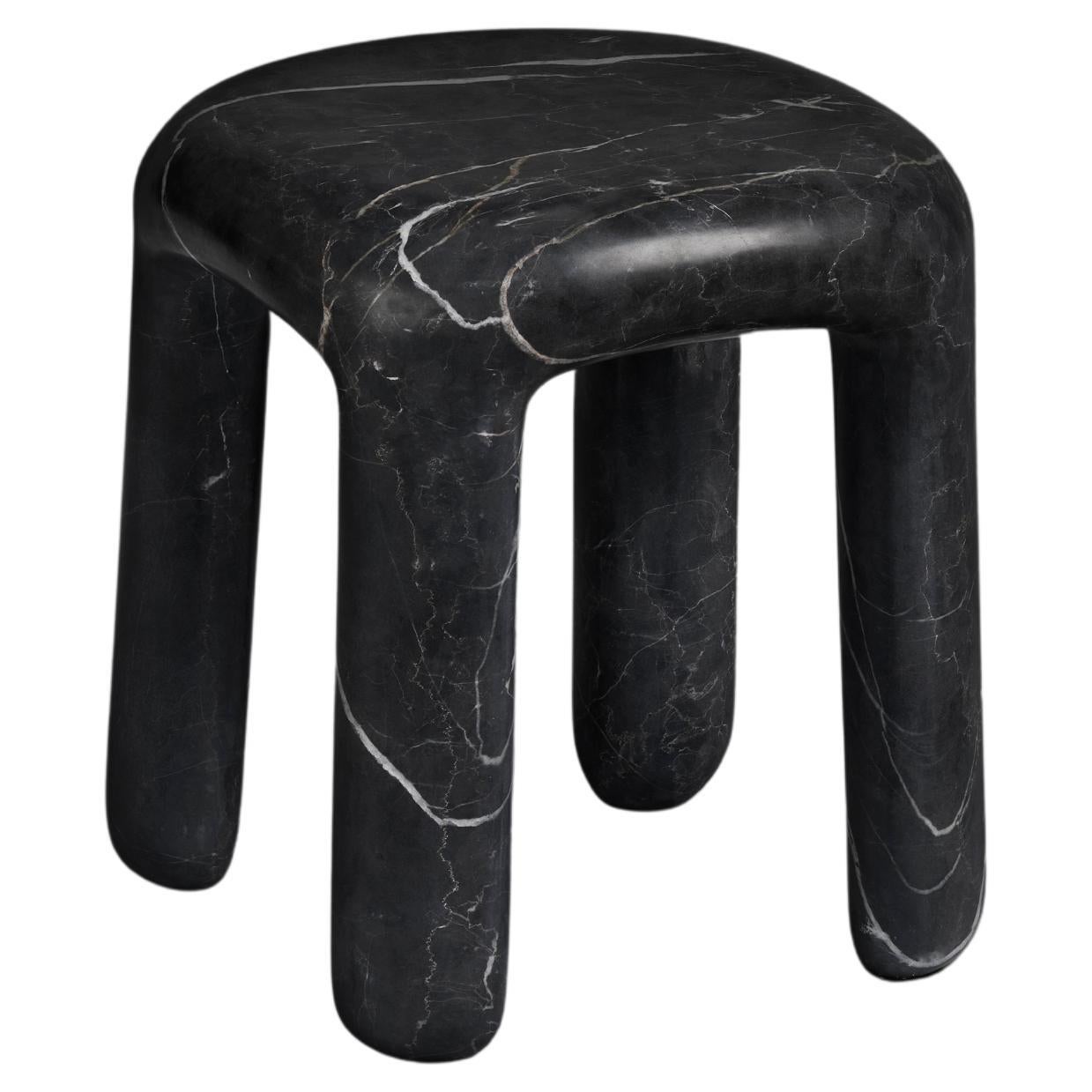 Bold Contemporary, Modern Side Table / Stool in Black Nero Marquina Marble