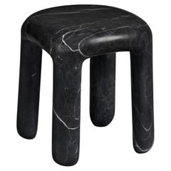 Bold Contemporary, Modern Side Table / Stool in Black Nero Marquina Marble