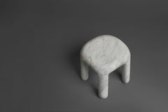 Bold Contemporary, Modern Side Table / Stool in White Carrara Marble