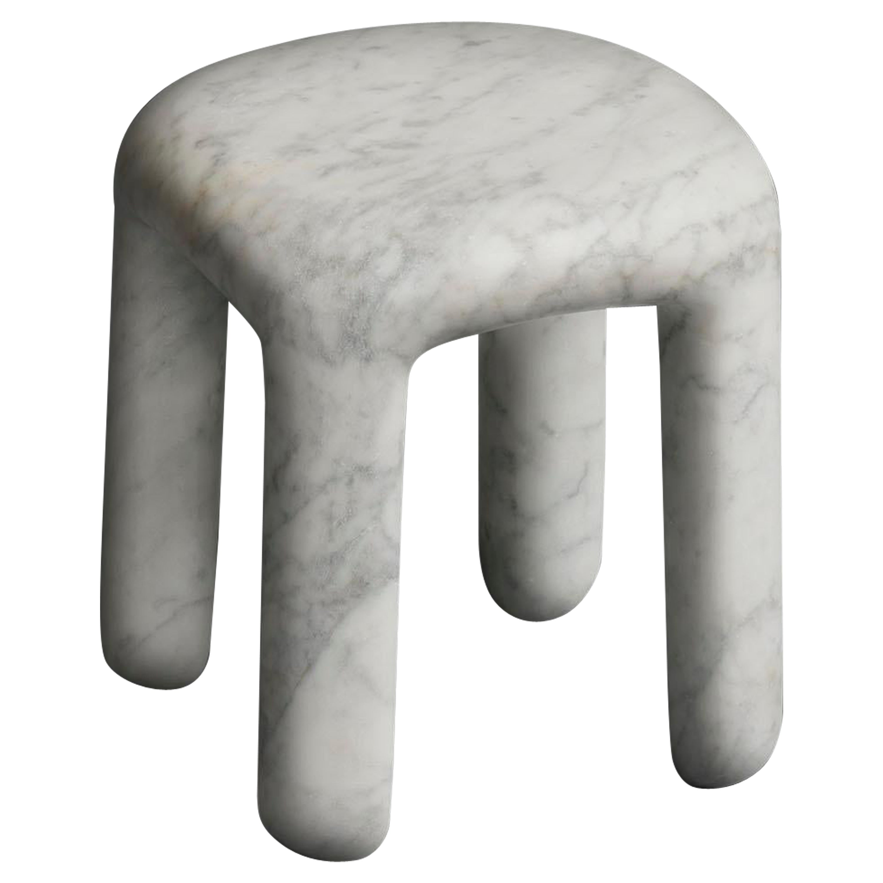 Bold Contemporary, Modern Side Table / Stool in White Carrara Marble For Sale