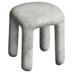 Bold Contemporary, Modern Side Table / Stool in White Carrara Marble