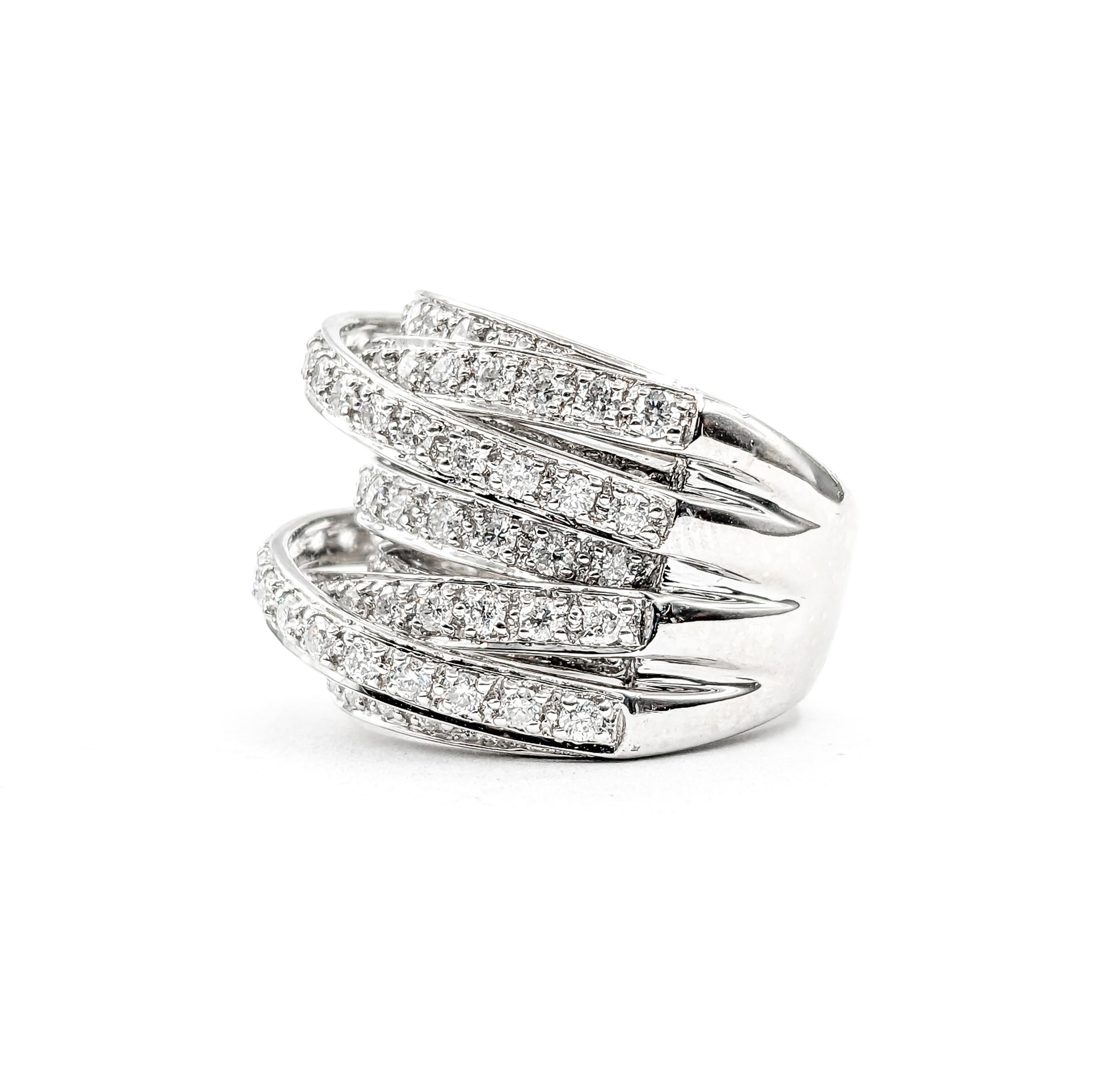 Bold Crossover Diamond Wide Band Ring In white Gold 4