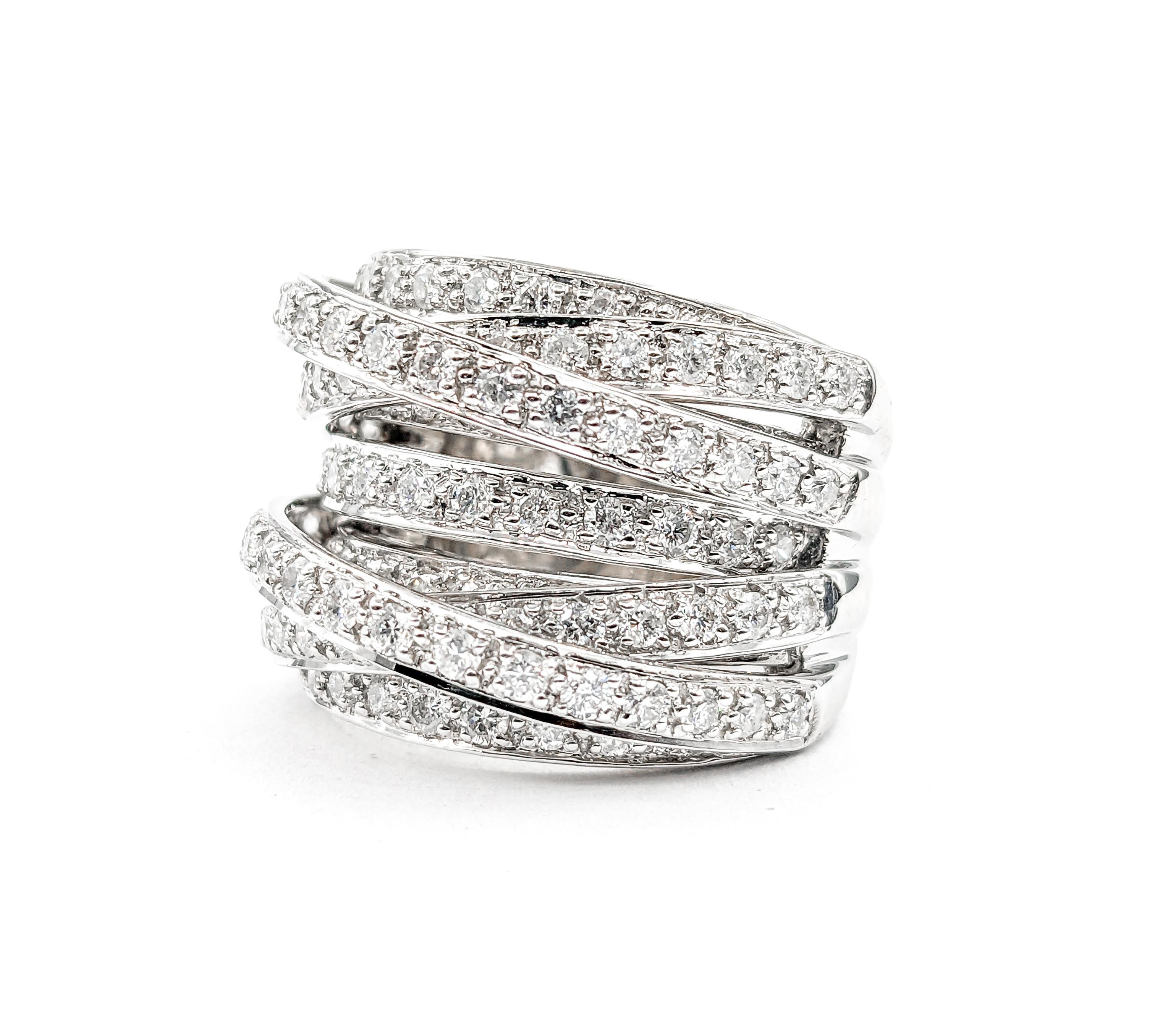 Bold Crossover Diamond Wide Band Ring In white Gold 5