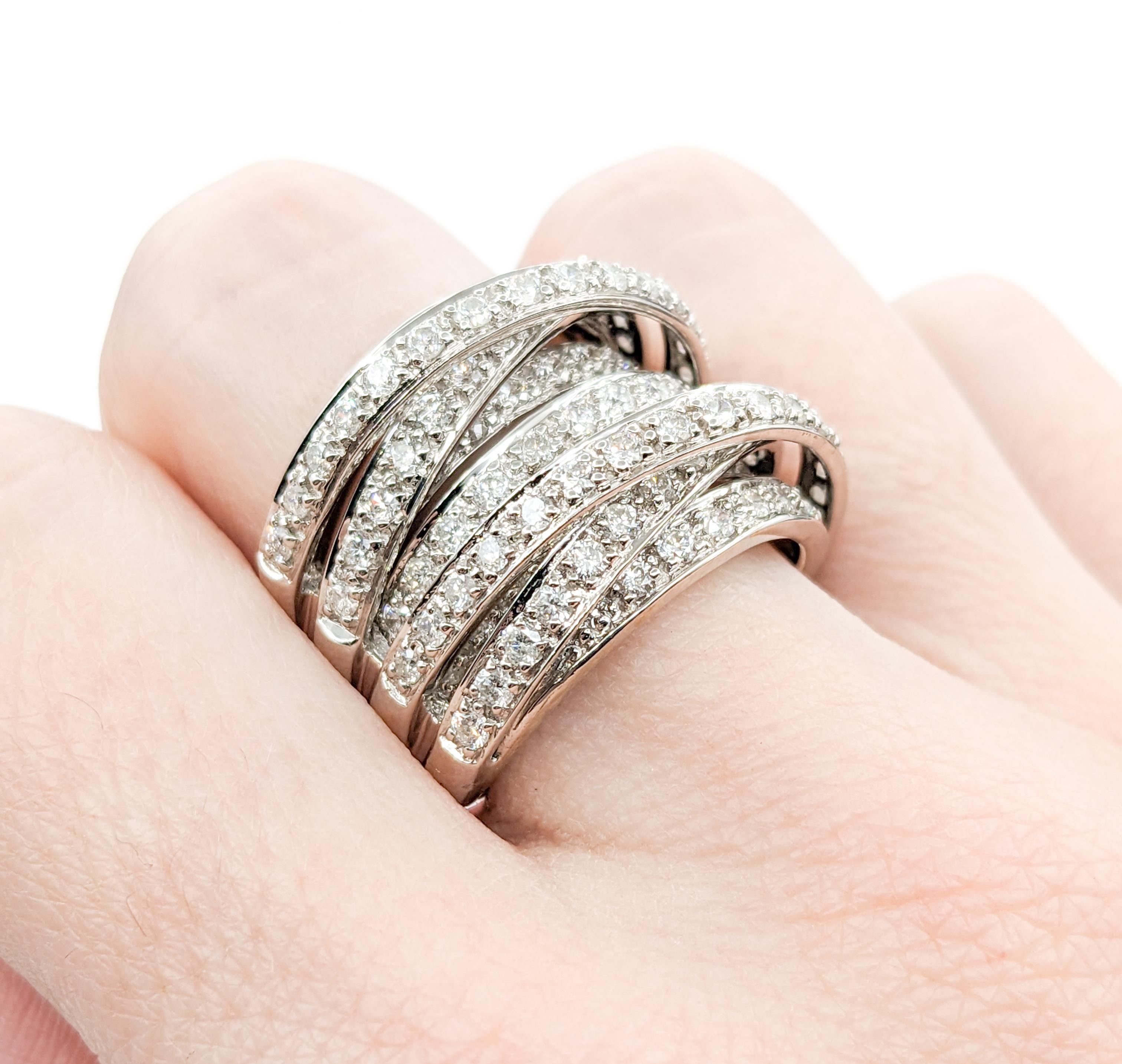 Women's Bold Crossover Diamond Wide Band Ring In white Gold