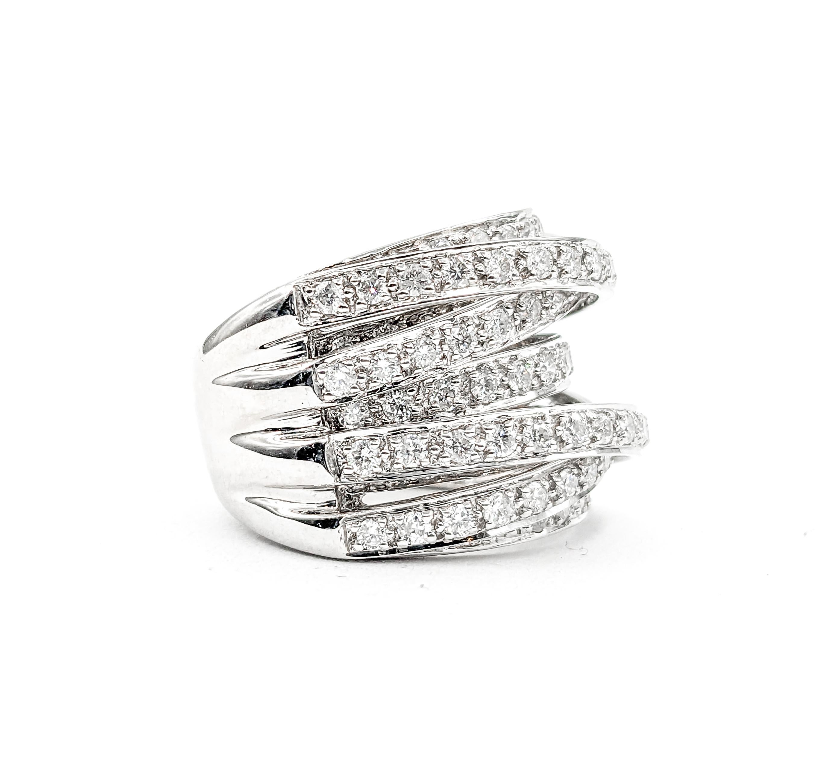 Bold Crossover Diamond Wide Band Ring In white Gold 1