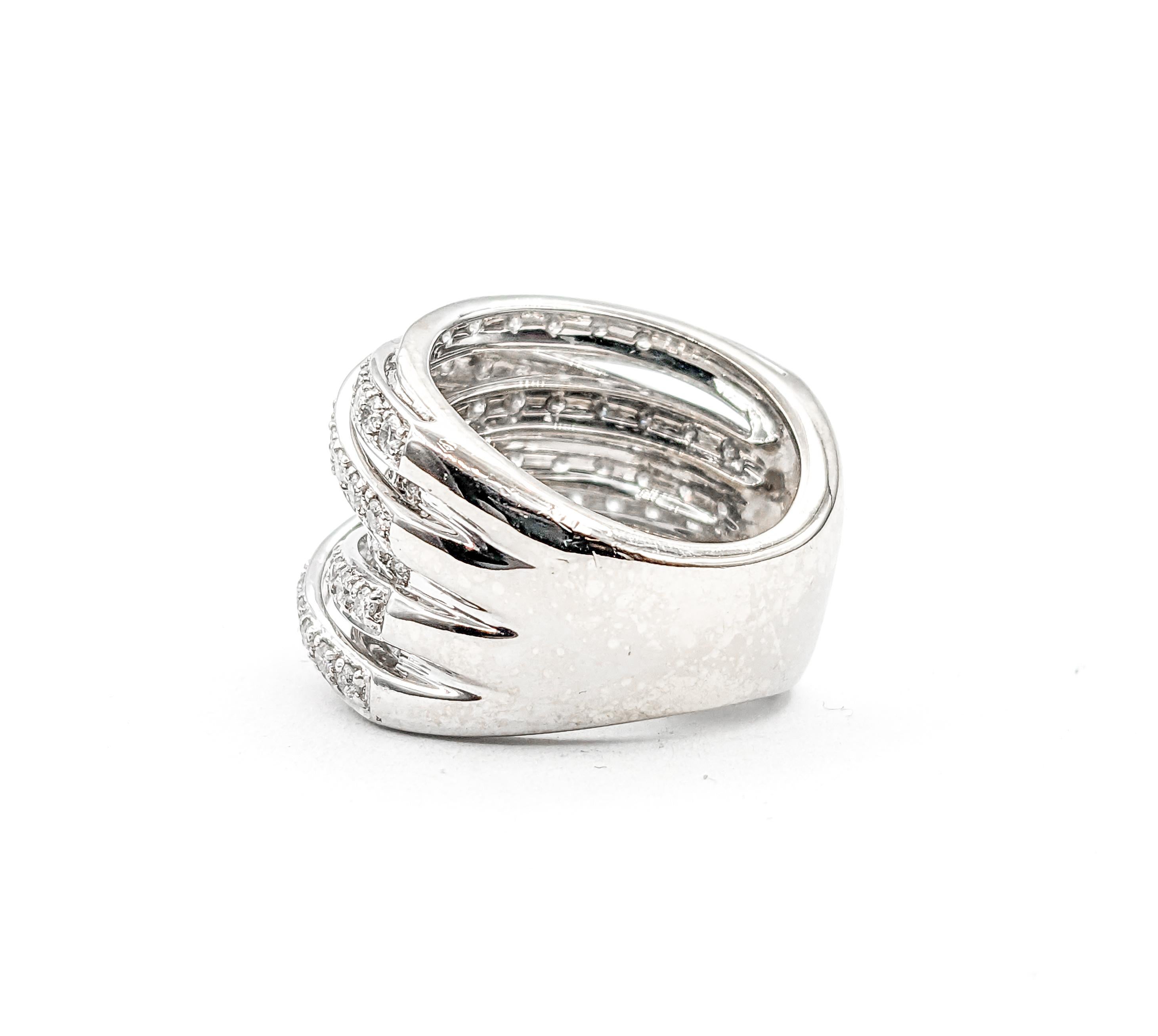 Bold Crossover Diamond Wide Band Ring In white Gold For Sale 3