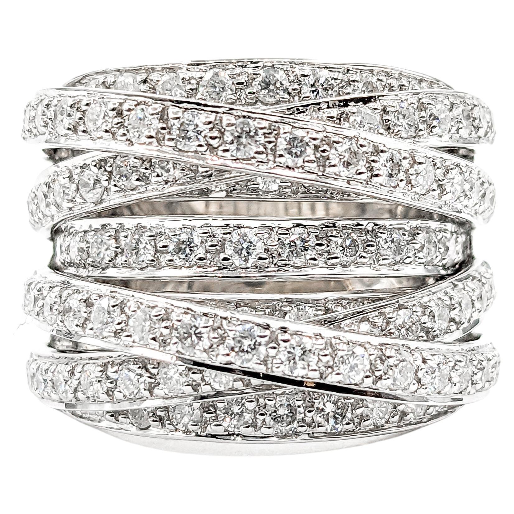 Bold Crossover Diamond Wide Band Ring In white Gold
