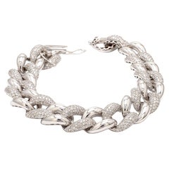 Bold Cuban Link Bracelet in 18k White Gold with Pave Diamonds 5.90ct