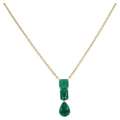 Bold Design 3.81 cts Natural Emerald Pendant Necklace / 18k Solid Gold Jewelry /
