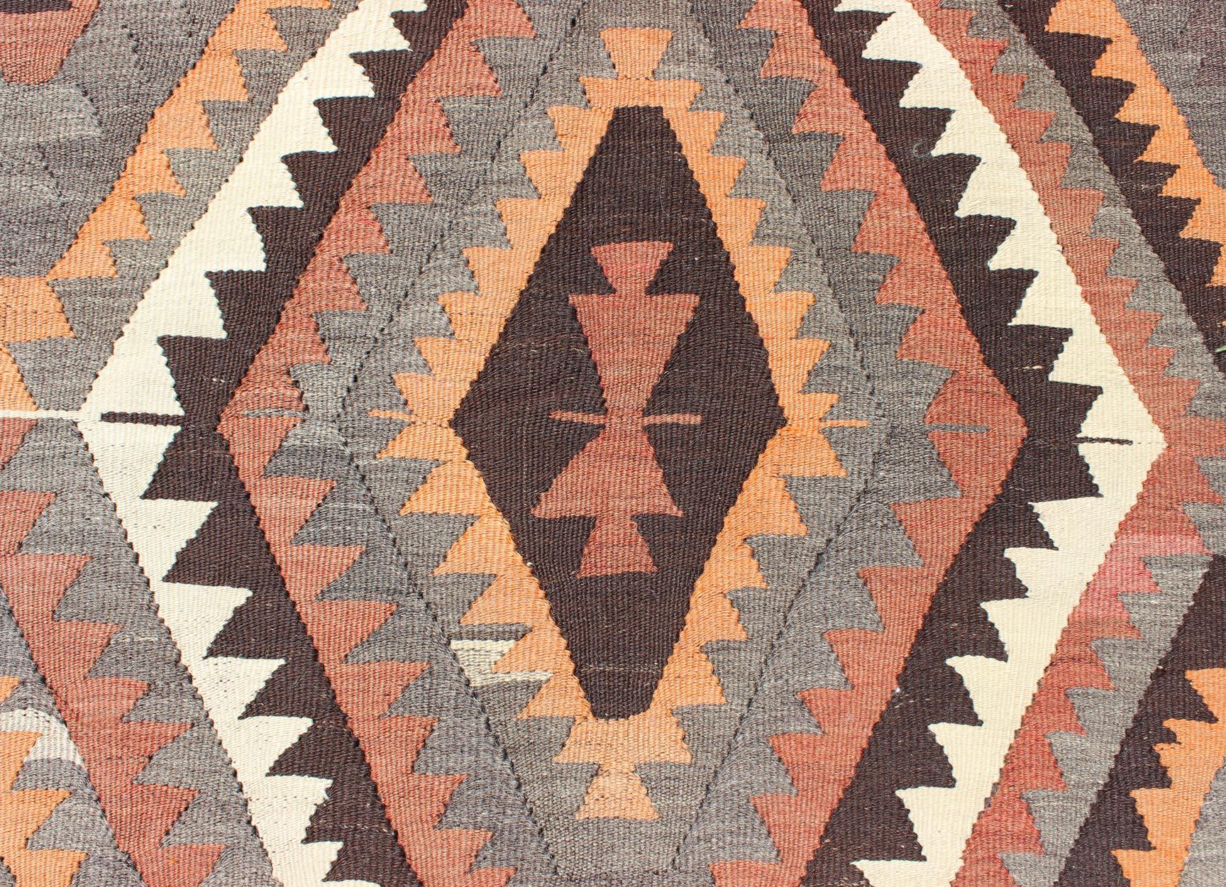 Bold Design and Geometric Design Turkish Flat Weave Kilim Rug 2