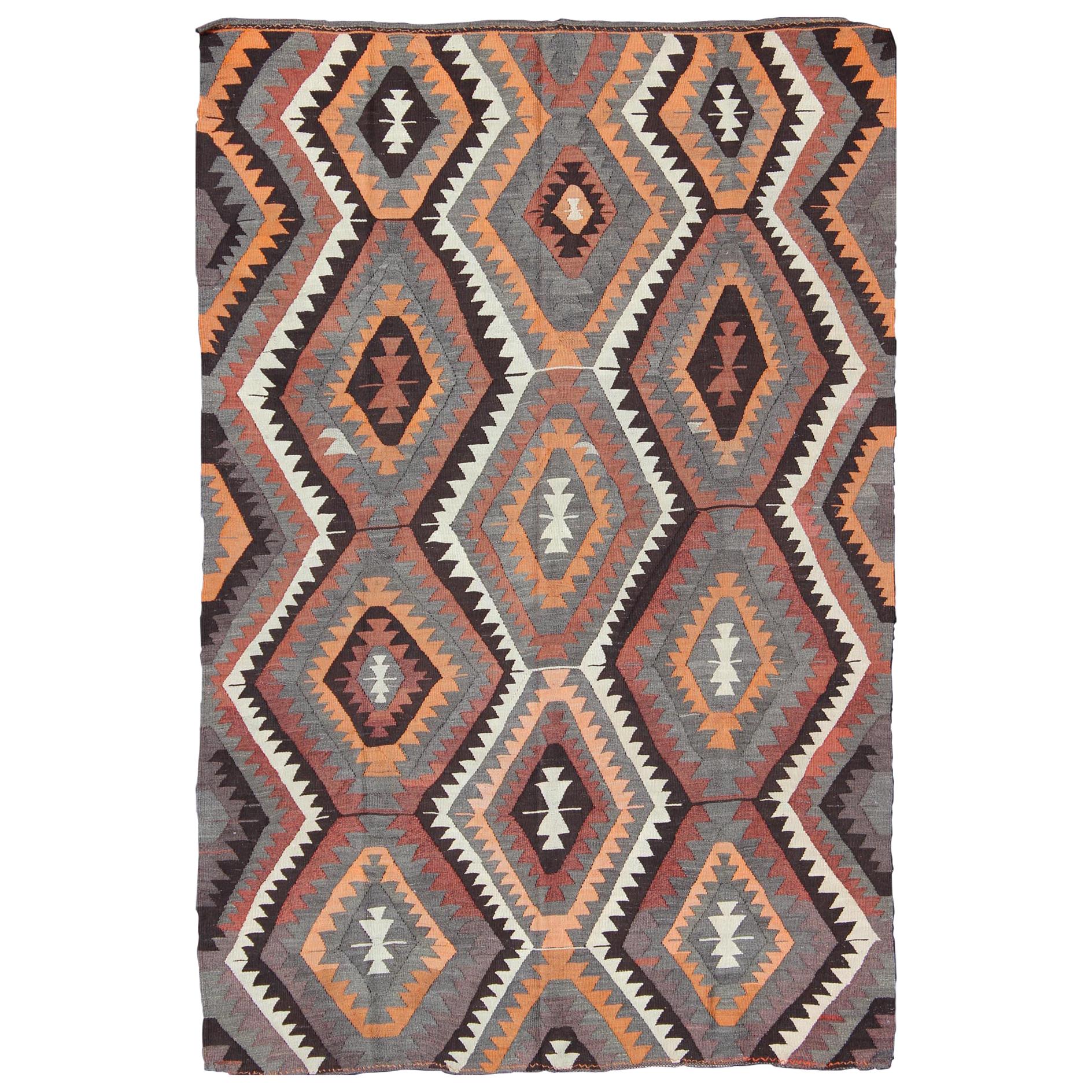 Bold Design and Geometric Design Turkish Flat Weave Kilim Rug
