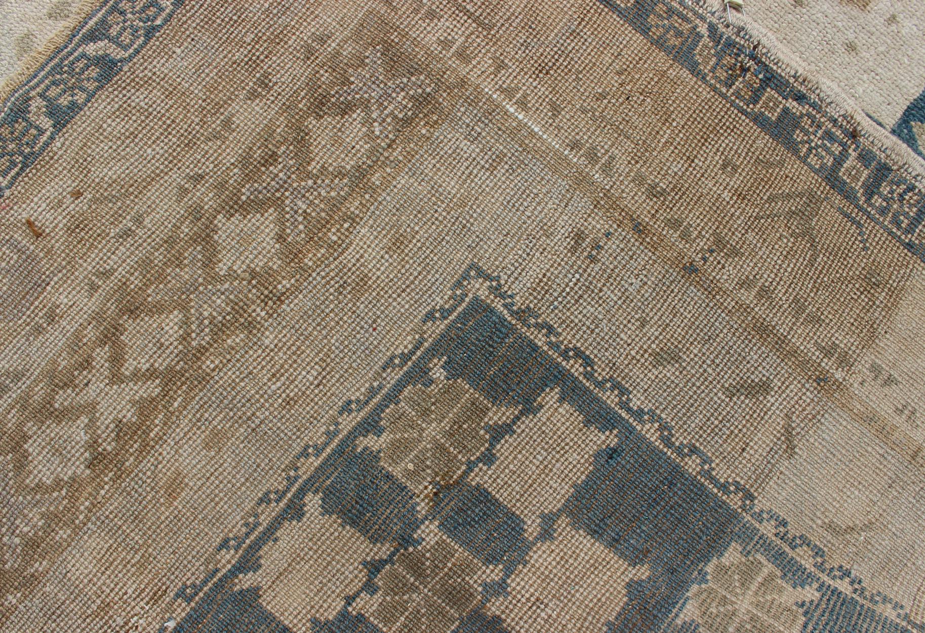 Bold Design Blue,  Brown, Tan, Turkish Oushak with Stretched Medallion 5