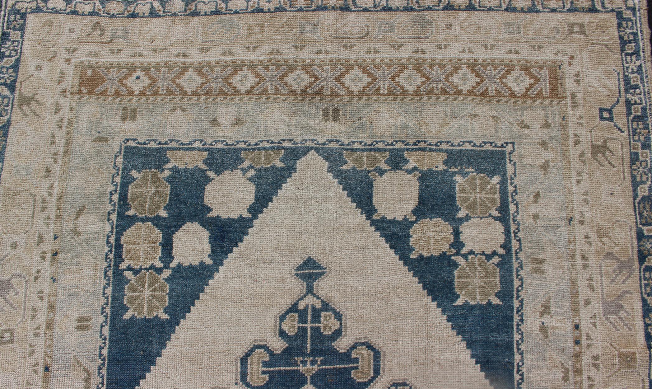 Bold Design Blue,  Brown, Tan, Turkish Oushak with Stretched Medallion 3