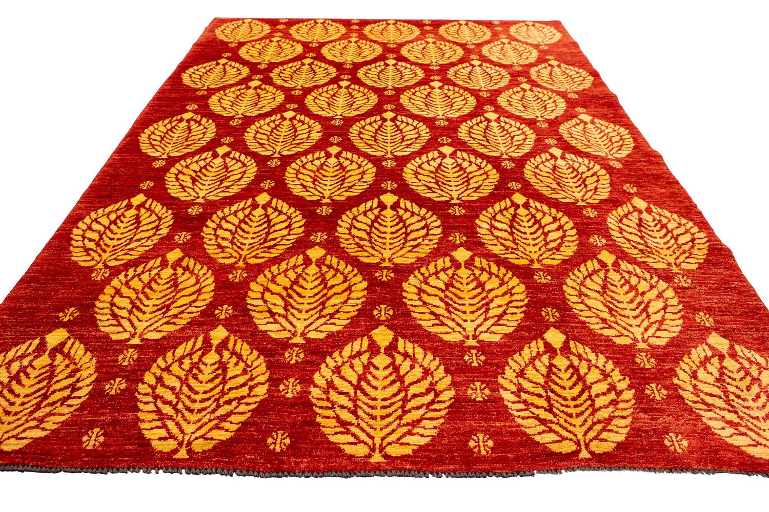 Autre Tapis Etno Yadan vintage rouge à motif audacieux noué à la main, XXIe siècle en vente