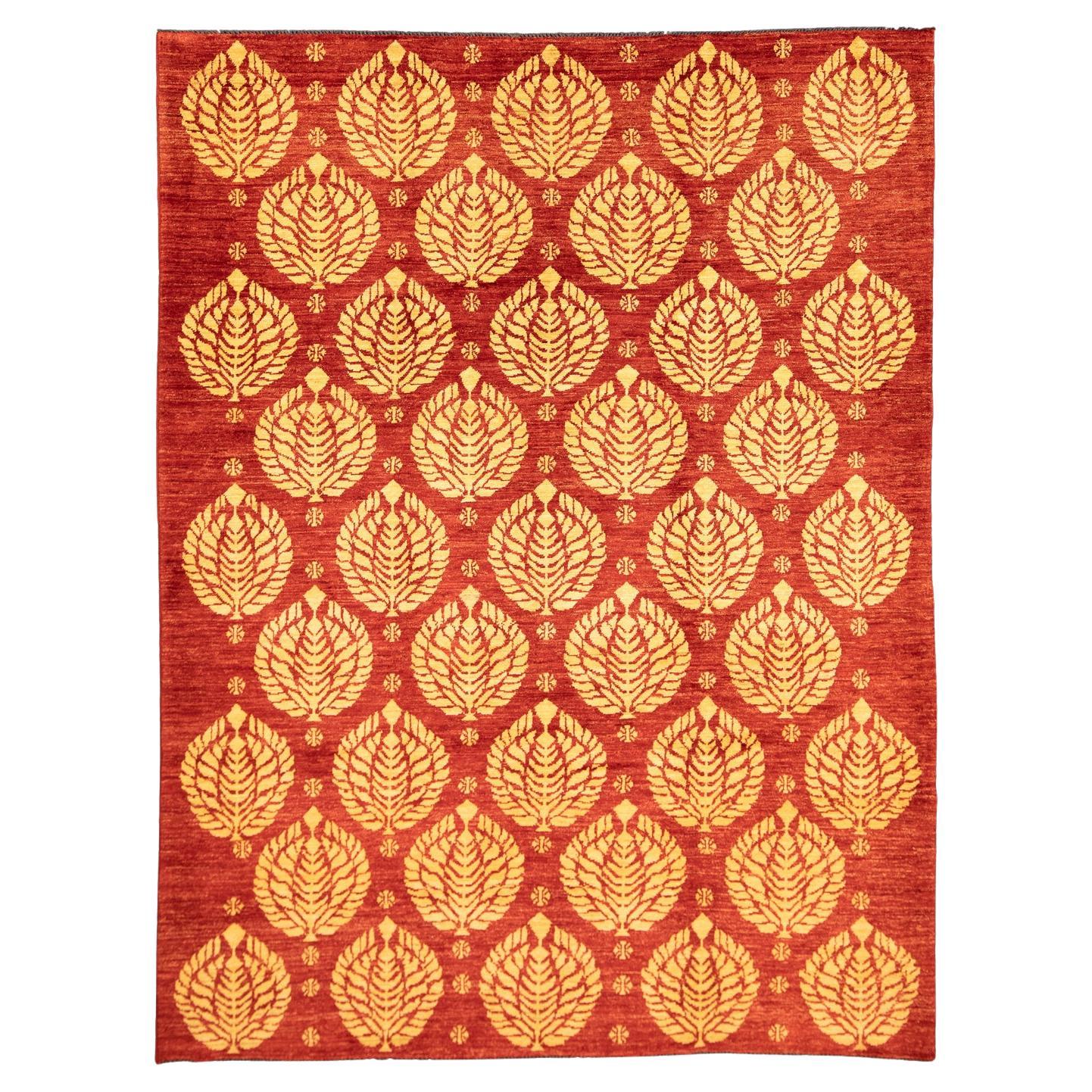 Bold Design Hand-Knotted Vintage Red Field Etno Yadan Rug, XXI Century For Sale
