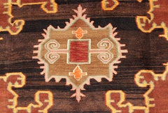 Bold Design Vintage Turkish Rug in Sienna, Brown, Black, Cream and Yellow