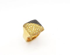 Bold Diagonal Contrast Yellow Sapphire Black Diamond Pavé 18K Yellow Gold Ring