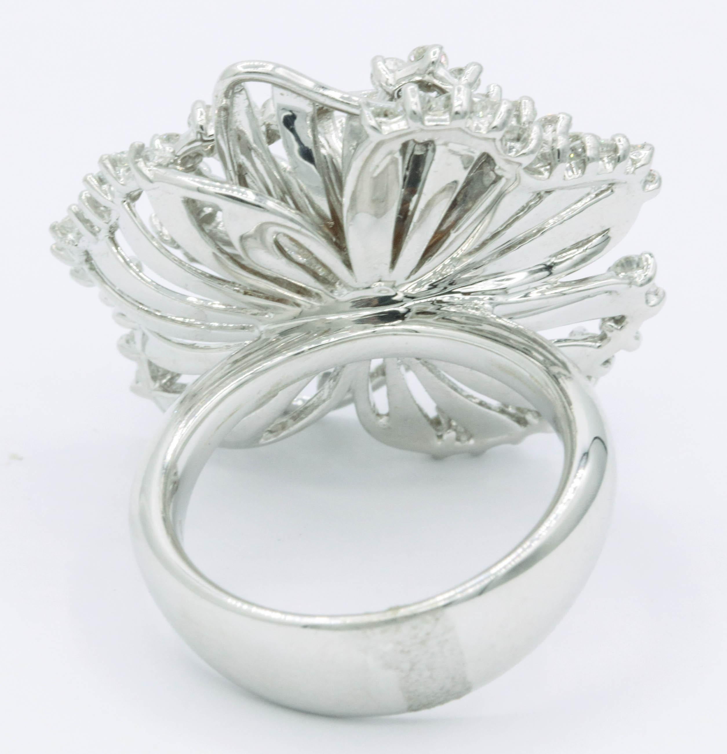Round Cut Italian Diamond & White Sapphire Floral Ring 1.84 Carats 18K White Gold