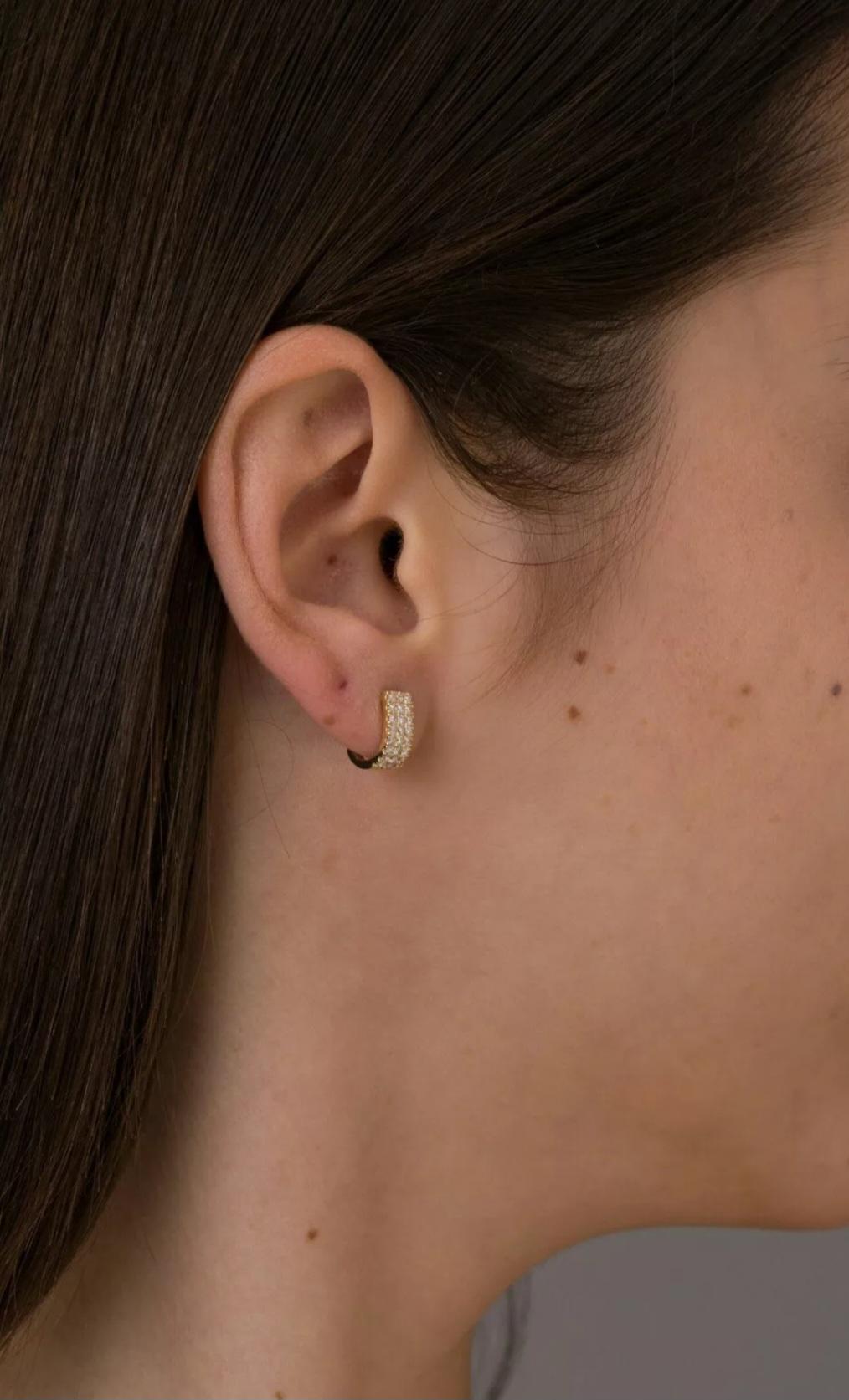 Art Deco Bold Diamond Huggies 14k Solid Gold Studs Earring Bridal Studs . For Sale