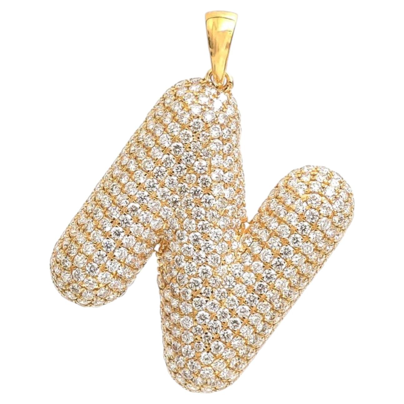 1.62ct Bold Diamond Initial "V" 18K Yellow Gold Pendant Necklace For Sale